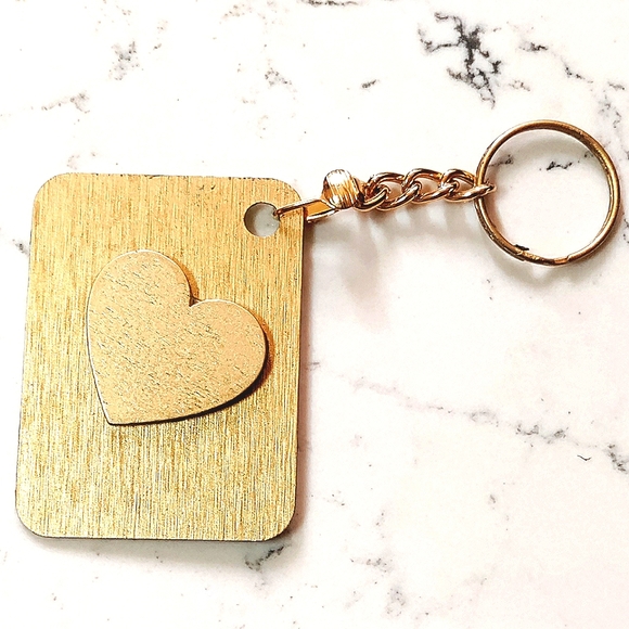 NEW Handmade Keychain Bag Tag! Italian Wood - Lines. "I LOVE My Bag!" Wood Heart - Picture 3 of 6
